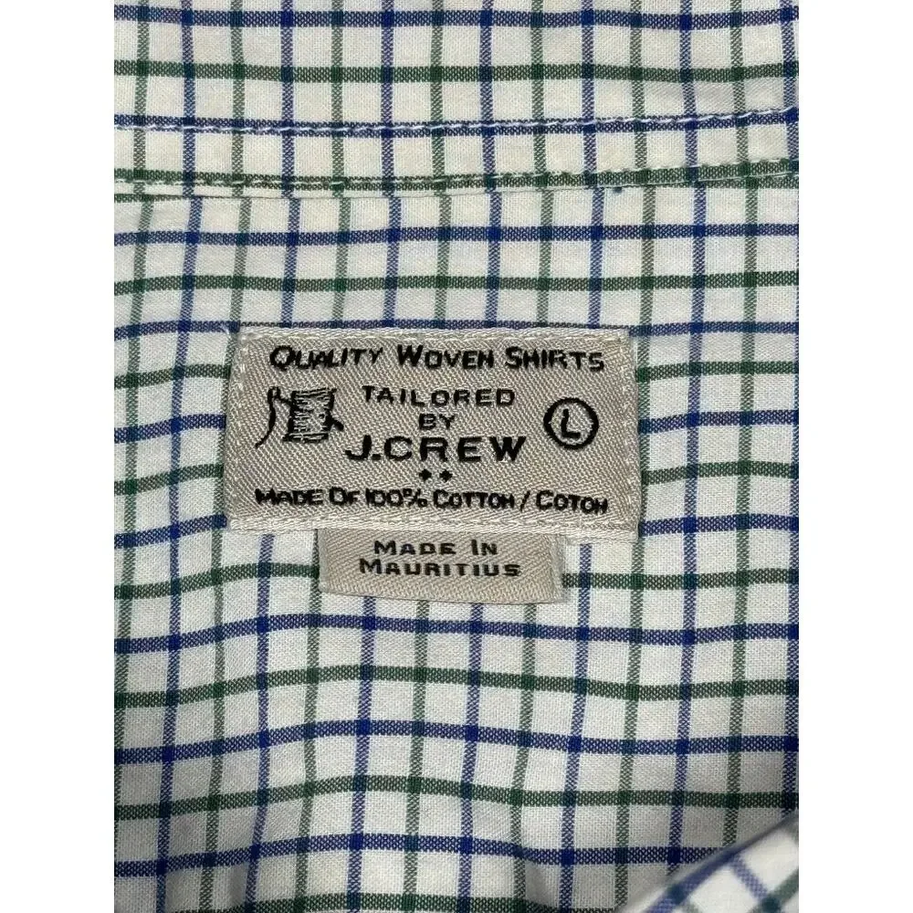 J.Crew Plaid Woven Cotton Button Up Shirt White Blue Green Size Large